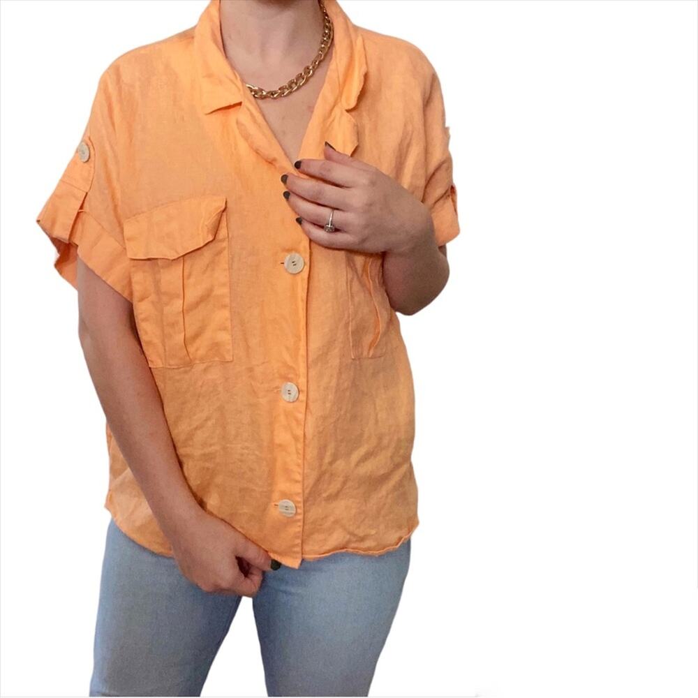 Marc New York Andrew Marc Boxy Orange Linen Button-Down